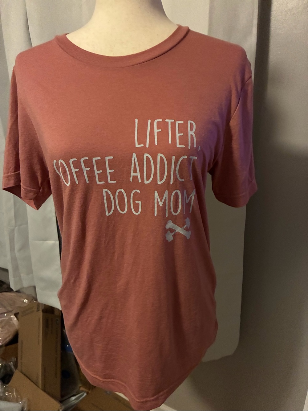 Bella Canvas Dusty Rose Graphic 'Lifter Coffee Addict Dog Mom' Tee